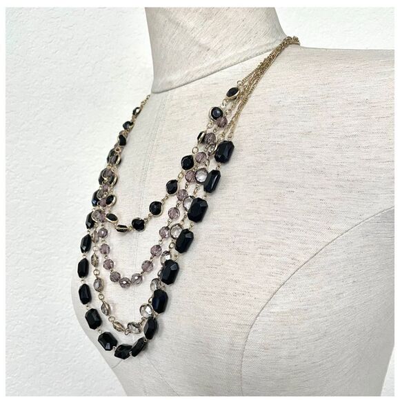 Gold tone multi strand beaded statement necklace - Picture 4 of 12